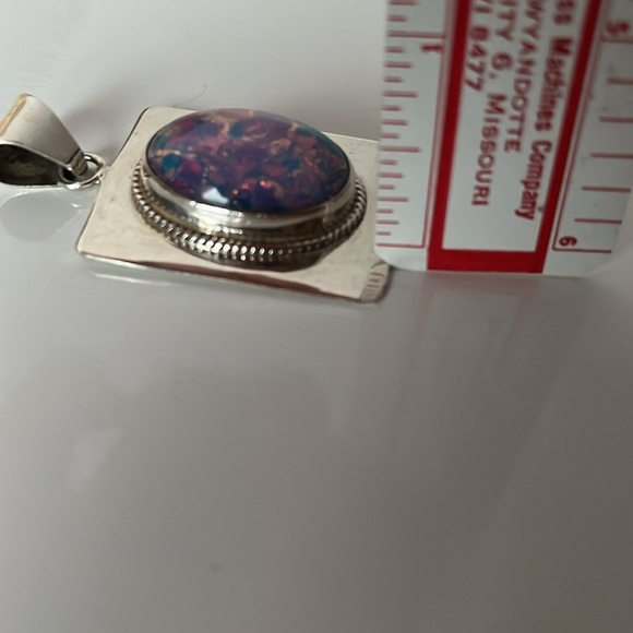 Vintage Mexico Sterling Silver Faux Opal Stone Cabachon Pendant - Picture 10 of 10